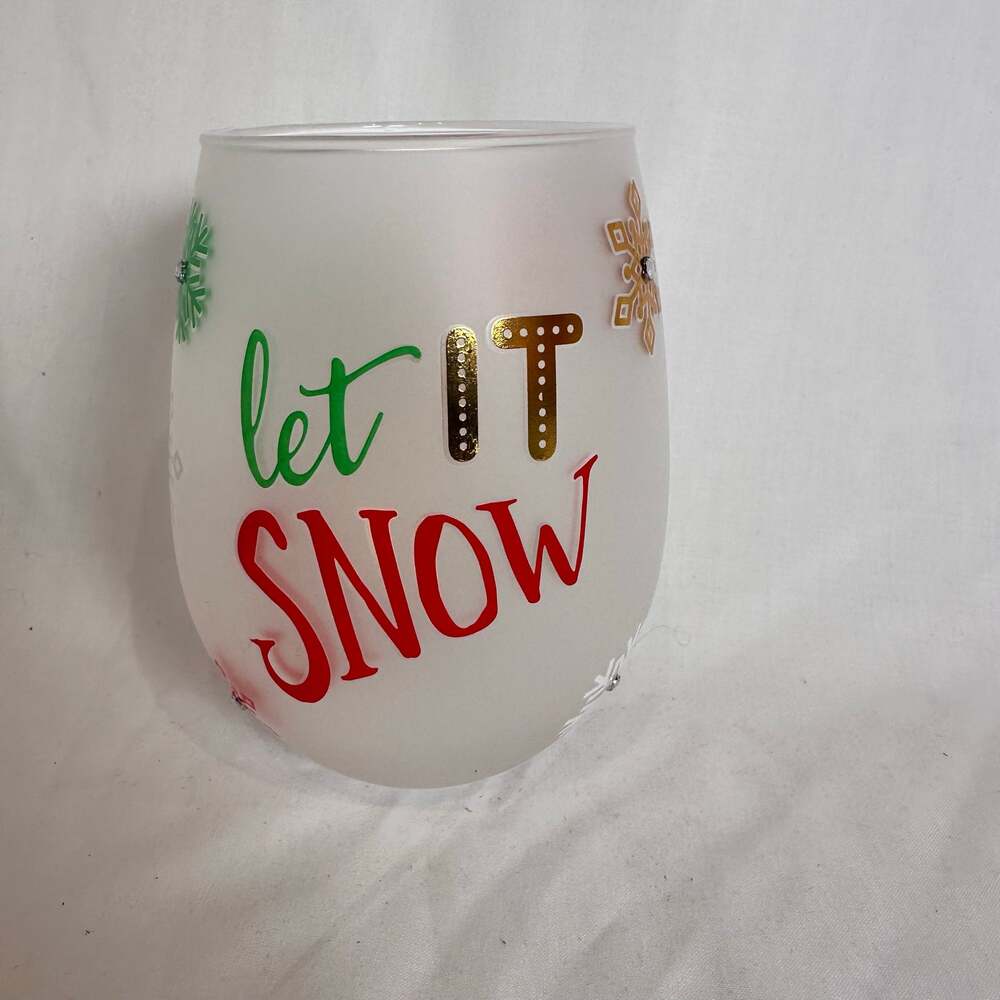 Let it Snow stemless wine glass Christmas Holiday Gift Basket Event Party